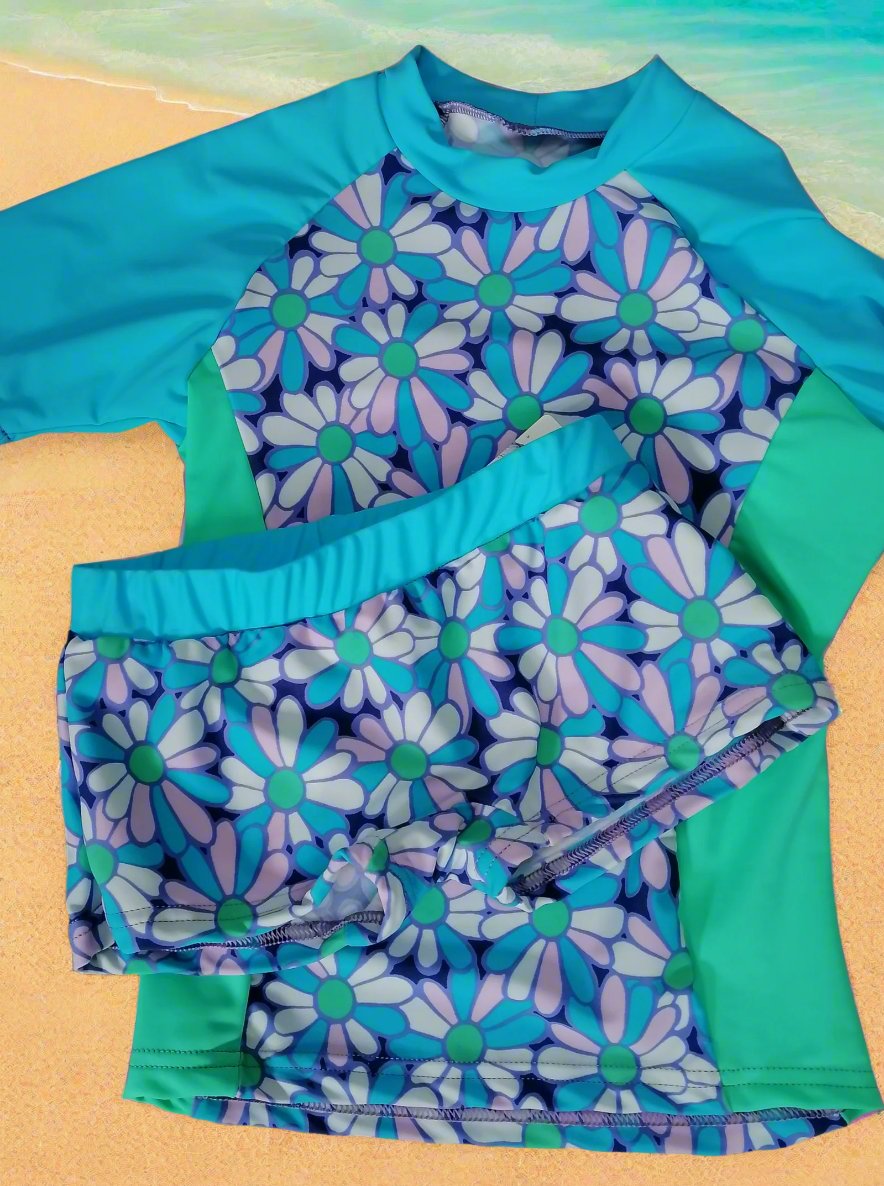 783PR SET- Kids Rash Vest & shorts Daisy Print